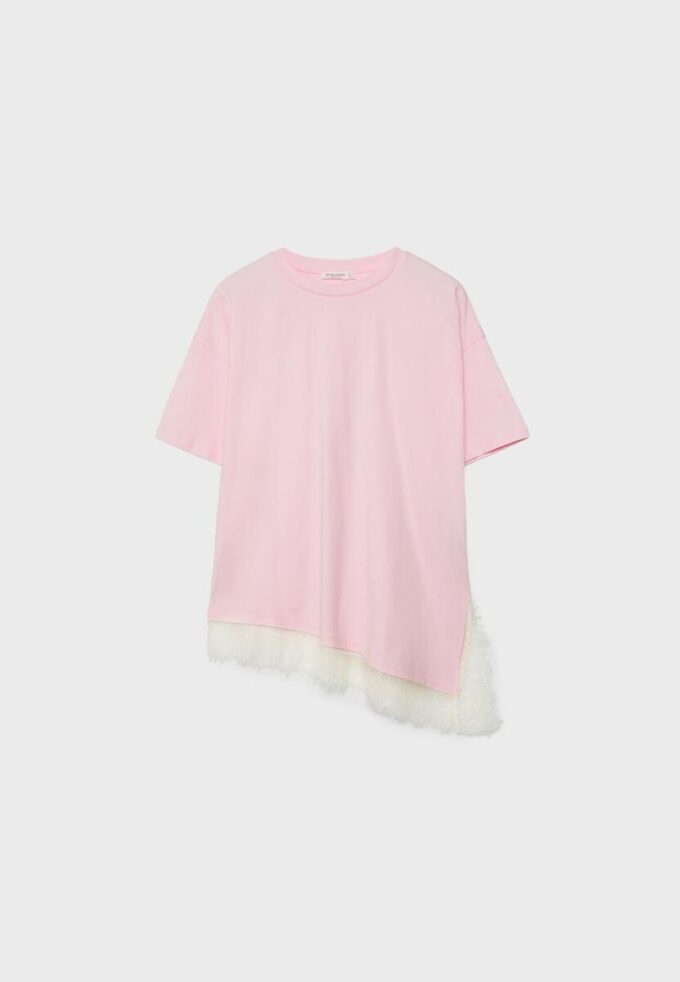 Short Sleeve T-Shirt with Lace Hem Short Sleeve T-Shirt with Lace Hem