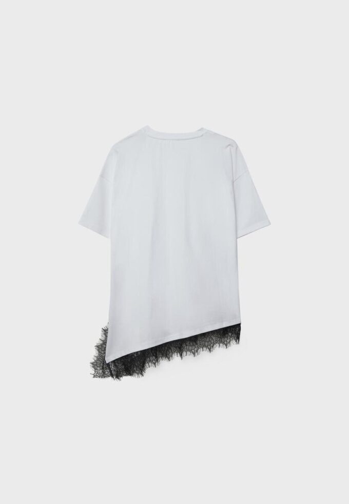 Short Sleeve T-Shirt with Lace Hem
