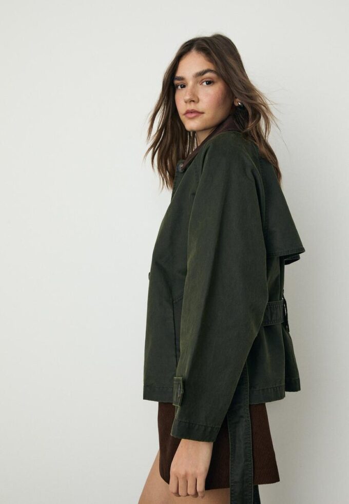 Short Waxed Trench Coat with Belt Short Waxed Trench Coat with Belt