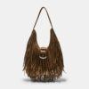 Shoulder Bag with Fringe and Buckle Detail