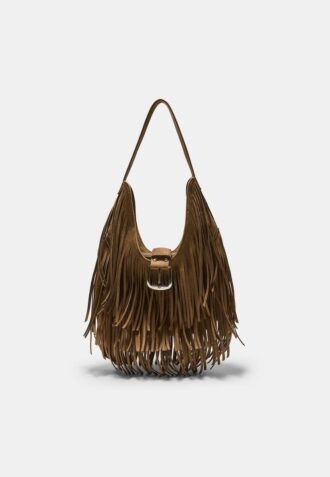Shoulder Bag with Fringe and Buckle Detail
