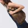 Shoulder Bag with Fringe and Buckle Detail