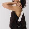 Shoulder Bag with Fringe and Buckle Detail