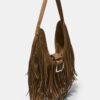 Shoulder Bag with Fringe and Buckle Detail