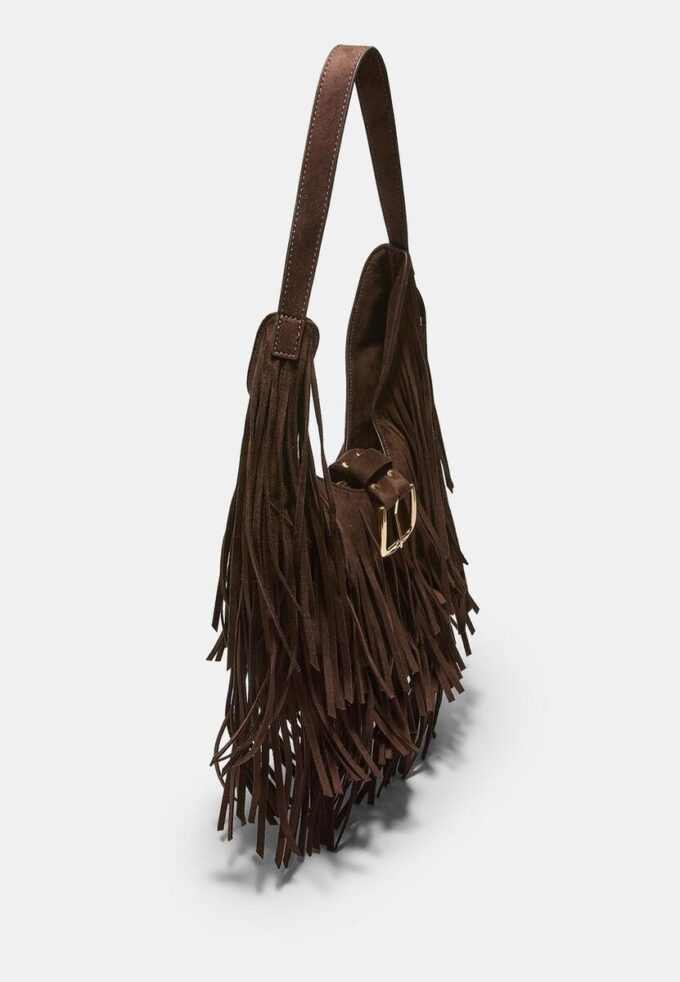 Shoulder Bag with Fringe and Buckle Detail