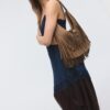 Shoulder Bag with Fringe and Buckle Detail