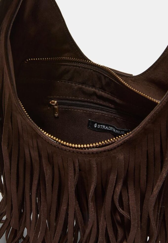 Shoulder Bag with Fringe and Buckle Detail