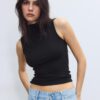 Sleeveless Funnel Neck T-Shirt