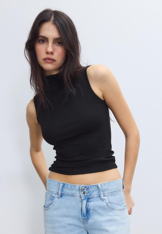 Sleeveless Funnel Neck T-Shirt