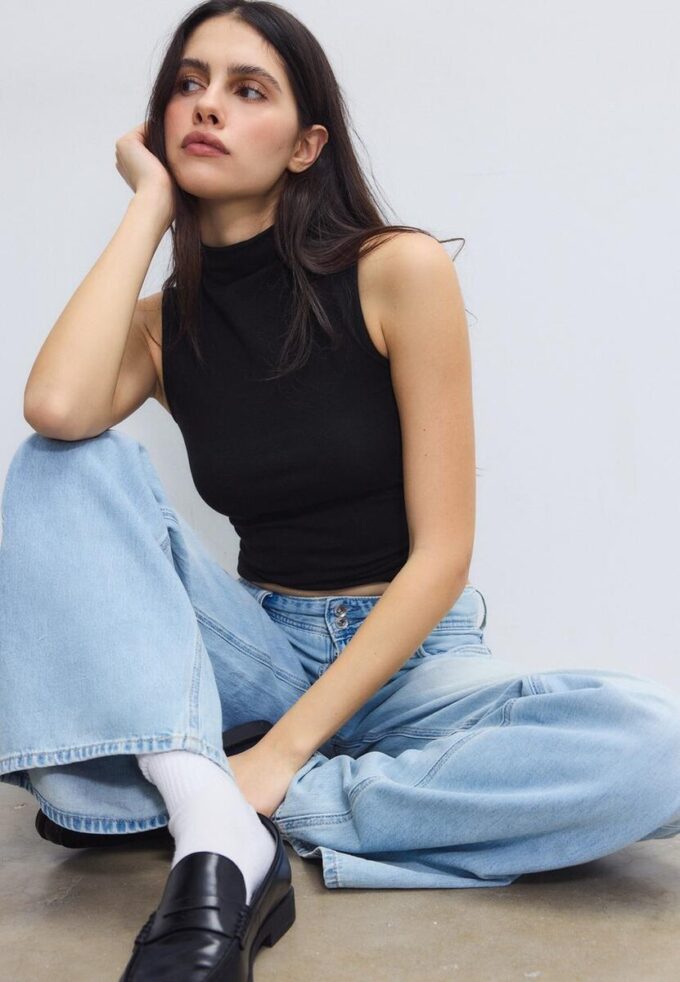 Sleeveless Funnel Neck T-Shirt