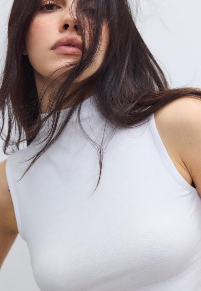 Sleeveless Funnel Neck T-Shirt