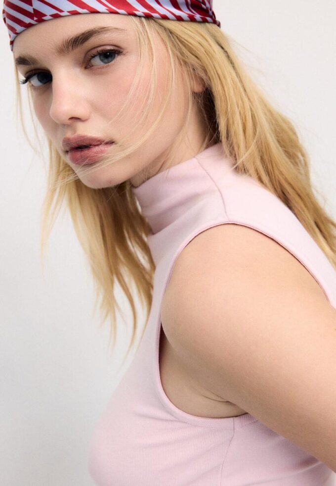 Sleeveless Funnel Neck T-Shirt