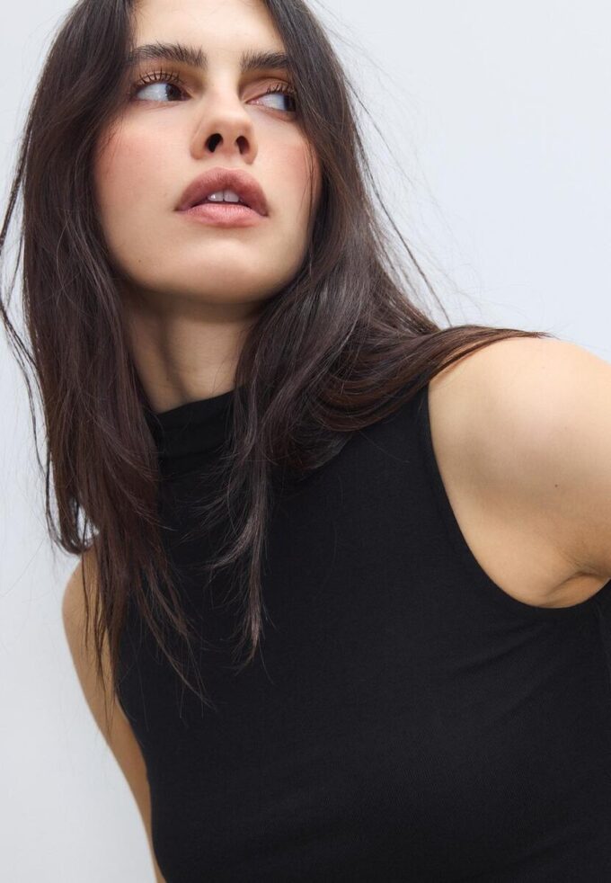 Sleeveless Funnel Neck T-Shirt