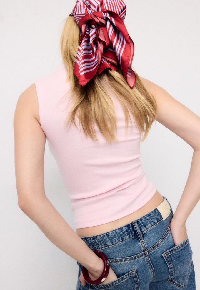 Sleeveless Funnel Neck T-Shirt