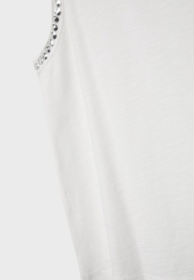 Sleeveless T-Shirt with Stud Embroidery