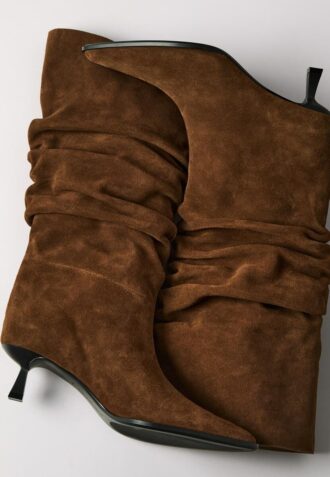 Slouchy Leather Kitten Heel Boots