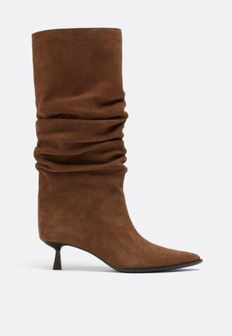Slouchy Leather Kitten Heel Boots