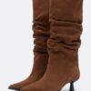Slouchy Leather Kitten Heel Boots