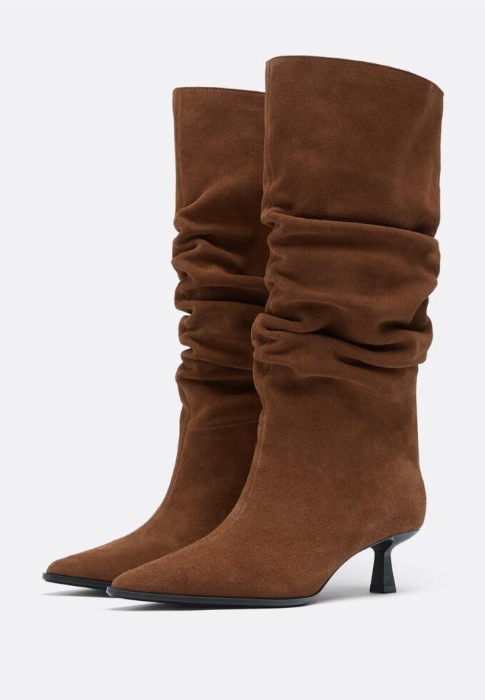 Slouchy Leather Kitten Heel Boots