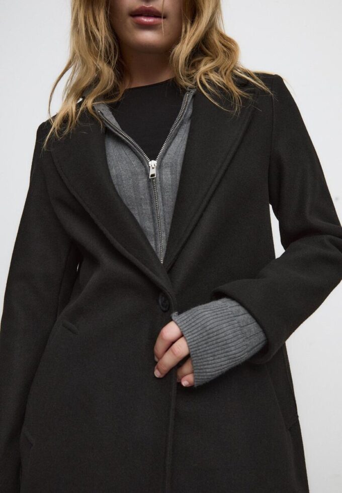 Soft-Touch Button-Up Midi Coat