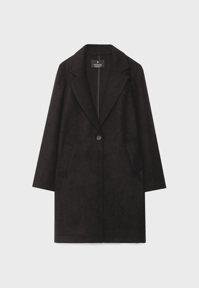 Soft-Touch Button-Up Midi Coat