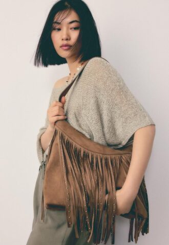 Soft Touch Shoulder Bag with Fringe Detail