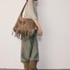 Soft Touch Shoulder Bag with Fringe Detail