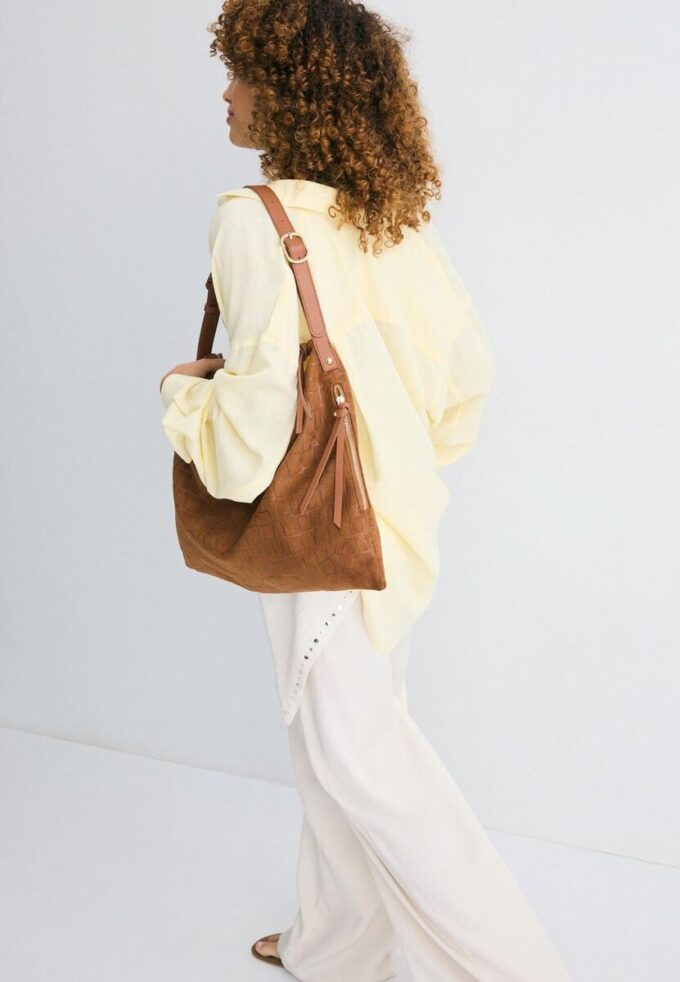 Soft-Touch Shoulder Bag with Zips