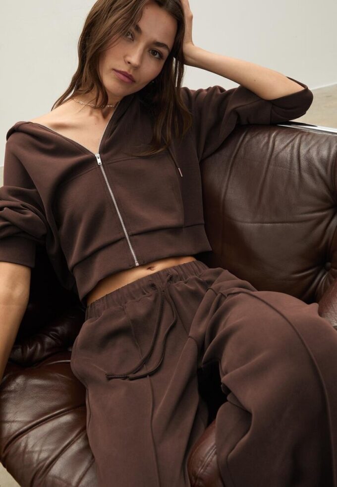 Soft-Touch Wide-Leg Jogger Trousers with Front Seam Detail
