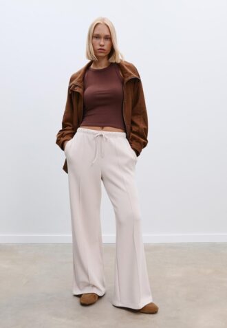 Soft-Touch Wide-Leg Jogger Trousers with Front Seam Detail