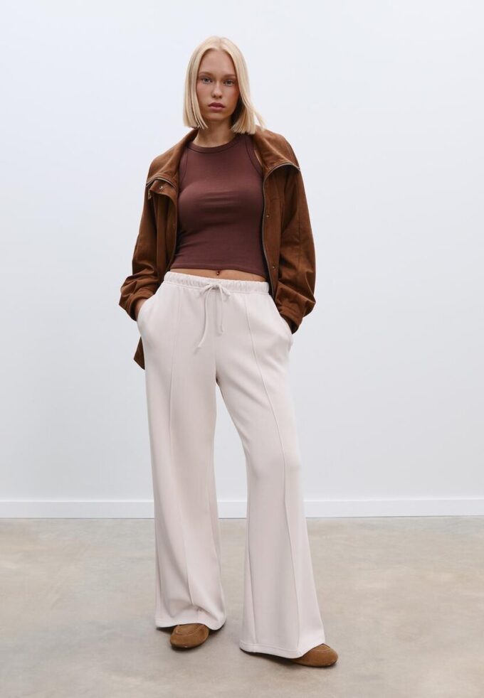 Soft-Touch Wide-Leg Jogger Trousers with Front Seam Detail Soft-Touch Wide-Leg Jogger Trousers with Front Seam Detail