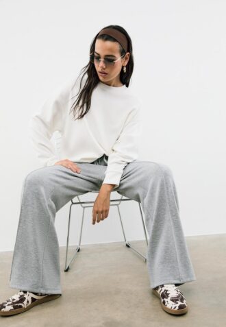 Soft-Touch Wide-Leg Jogger Trousers with Front Seam Detail