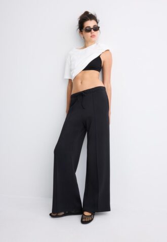 Soft-Touch Wide-Leg Jogger Trousers with Front Seam Detail