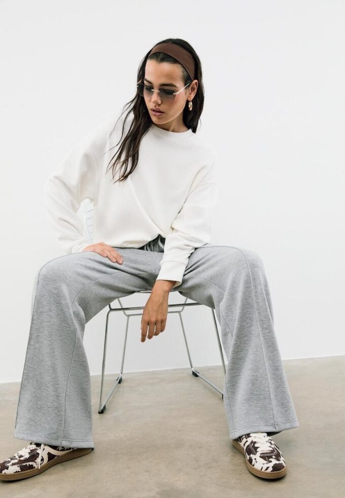 Soft-Touch Wide-Leg Jogger Trousers with Front Seam Detail