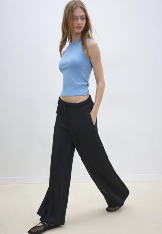 Soft-Touch Wide-Leg Jogger Trousers with Front Seam Detail