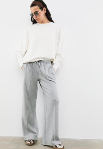 Soft-Touch Wide-Leg Jogger Trousers with Front Seam Detail