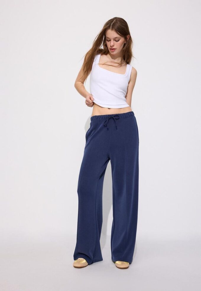 Soft-Touch Wide-Leg Jogger Trousers with Front Seam Detail