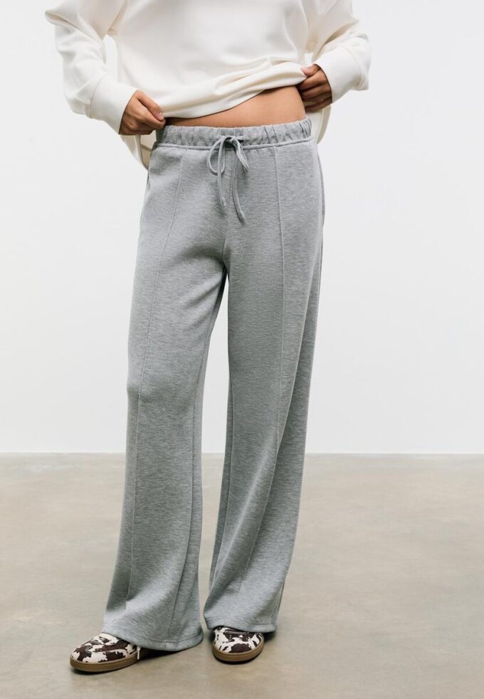 Soft-Touch Wide-Leg Jogger Trousers with Front Seam Detail