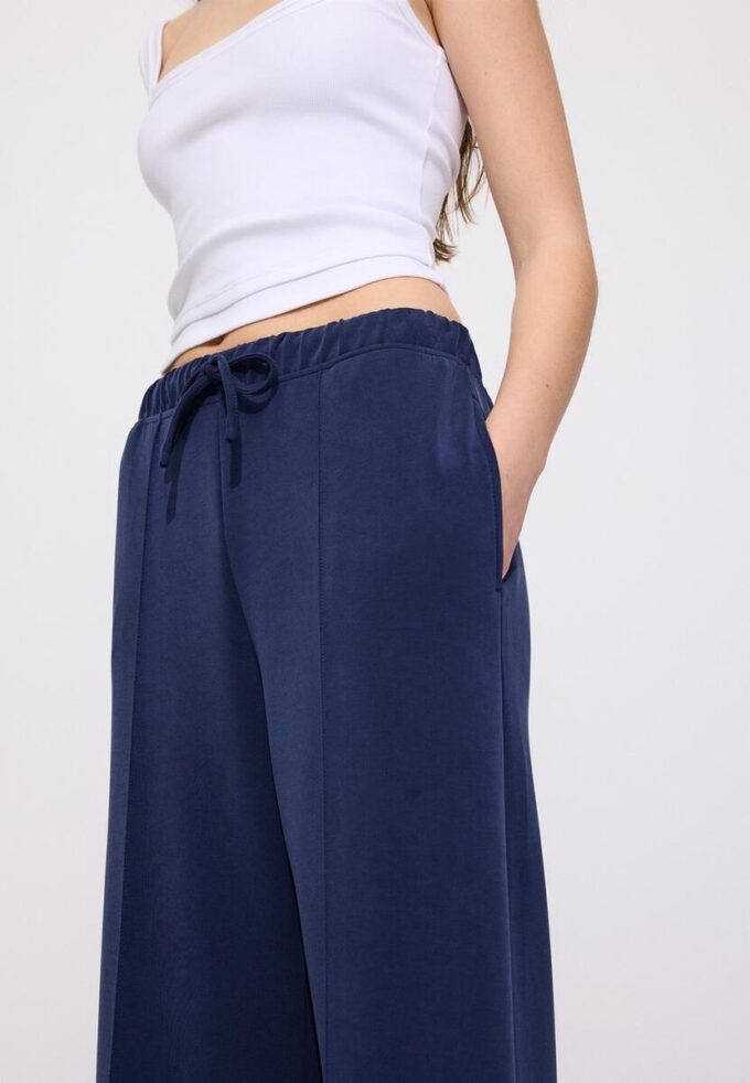 Soft-Touch Wide-Leg Jogger Trousers with Front Seam Detail