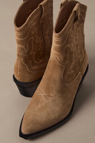 Split Leather Cowboy Ankle Boots