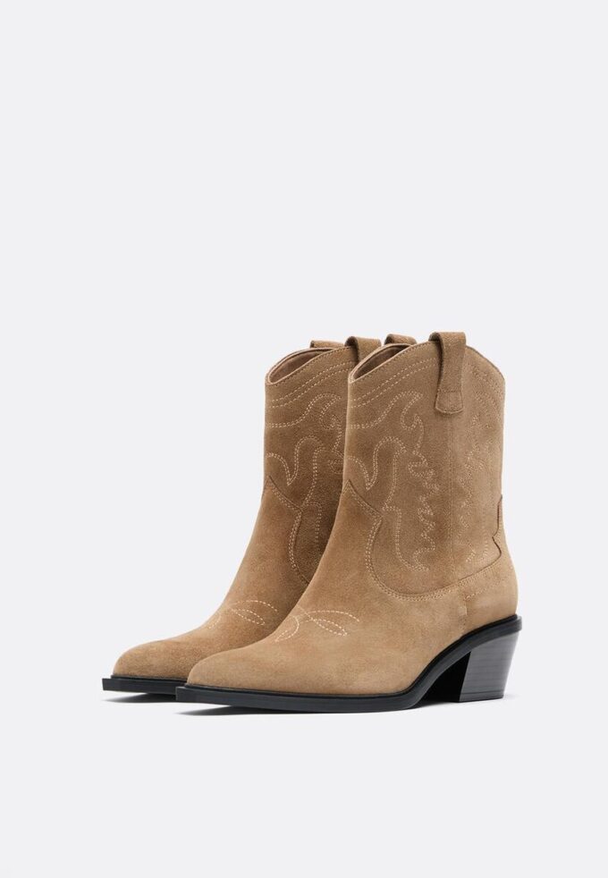 Split Leather Cowboy Ankle Boots