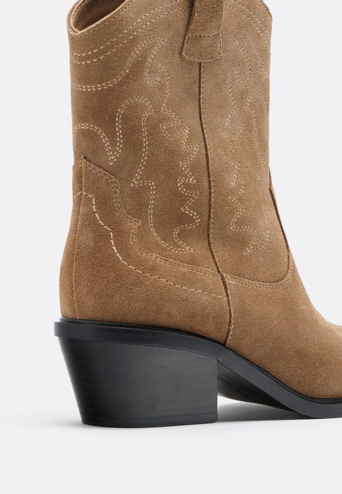 Split Leather Cowboy Ankle Boots