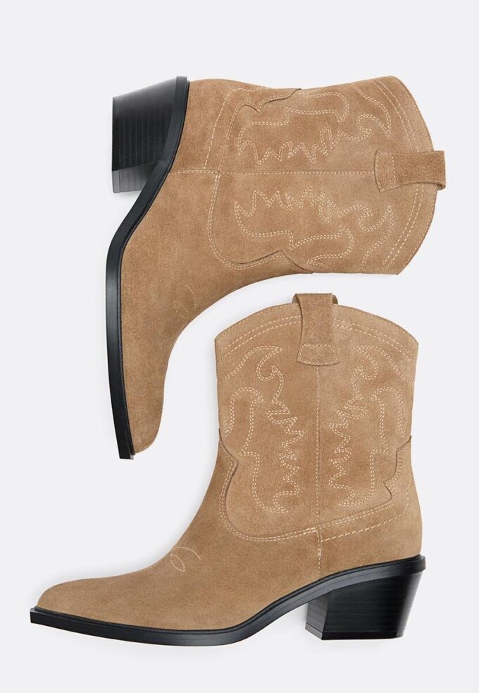 Split Leather Cowboy Ankle Boots