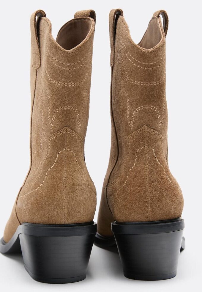 Split Leather Cowboy Ankle Boots