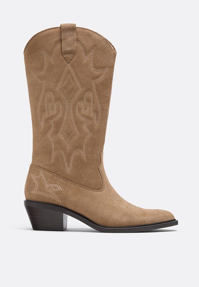 Split Leather Cowboy Boots