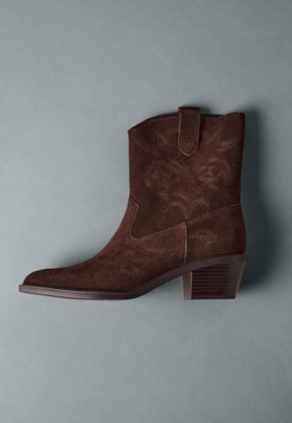 Split Leather Heeled Cowboy Ankle Boots