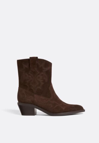 Split Leather Heeled Cowboy Ankle Boots