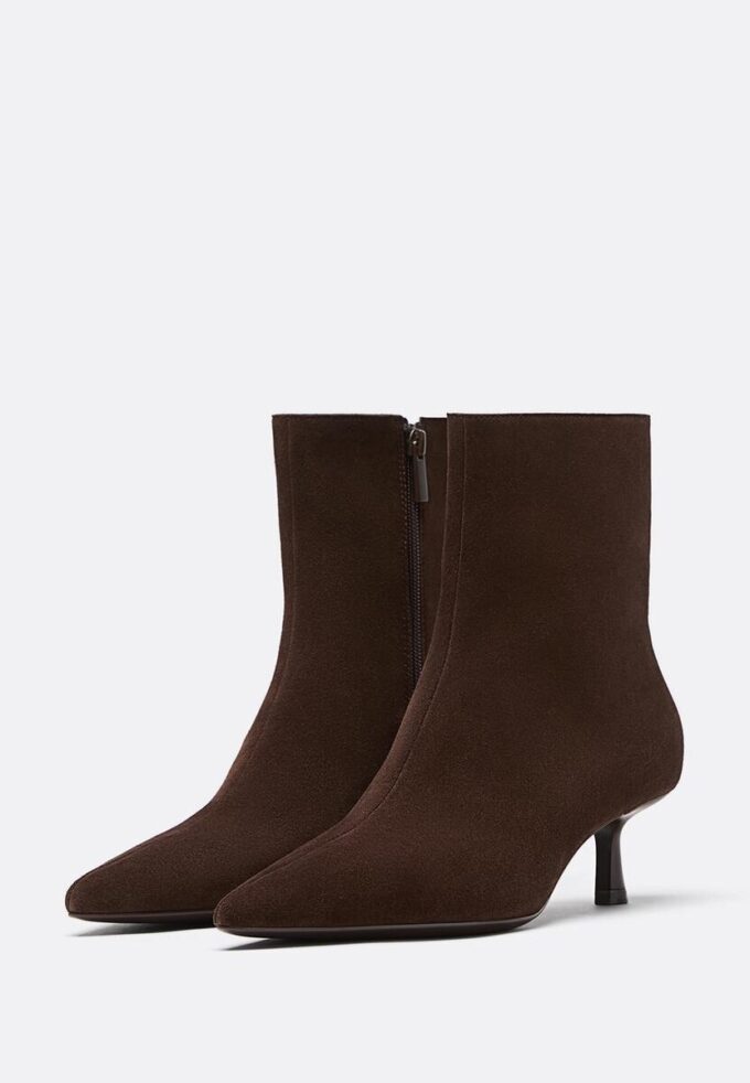 Split Leather Stiletto Heel Ankle Boots