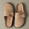 Split Suede Clogs with Buckle