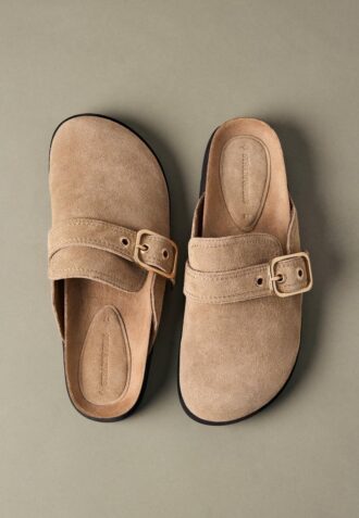 Split Suede Clogs with Buckle